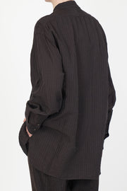 band collar shirt dobby stripe brown