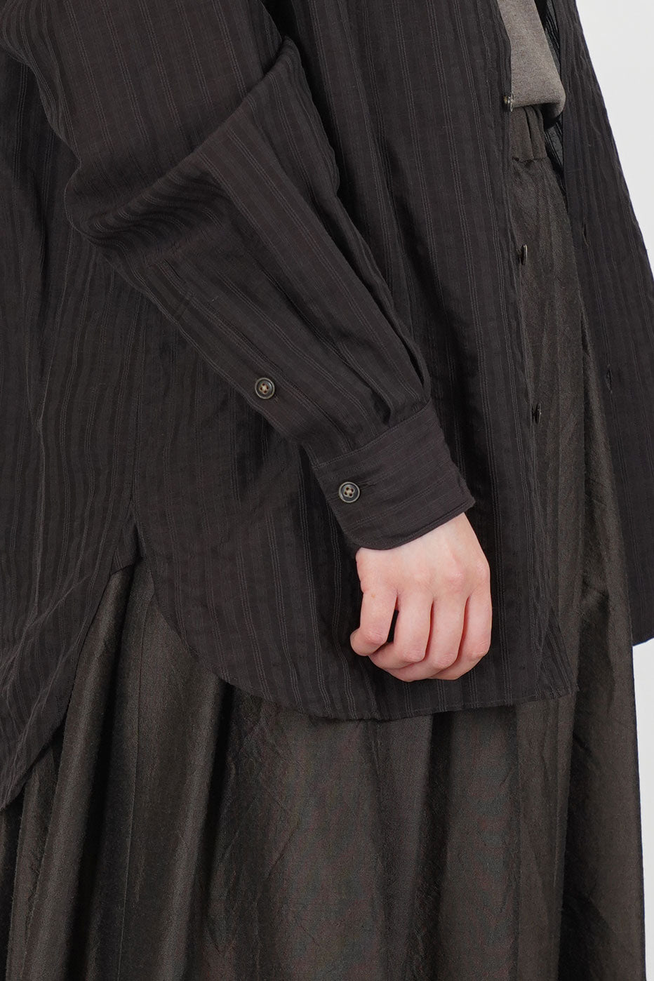 band collar shirt dobby stripe brown