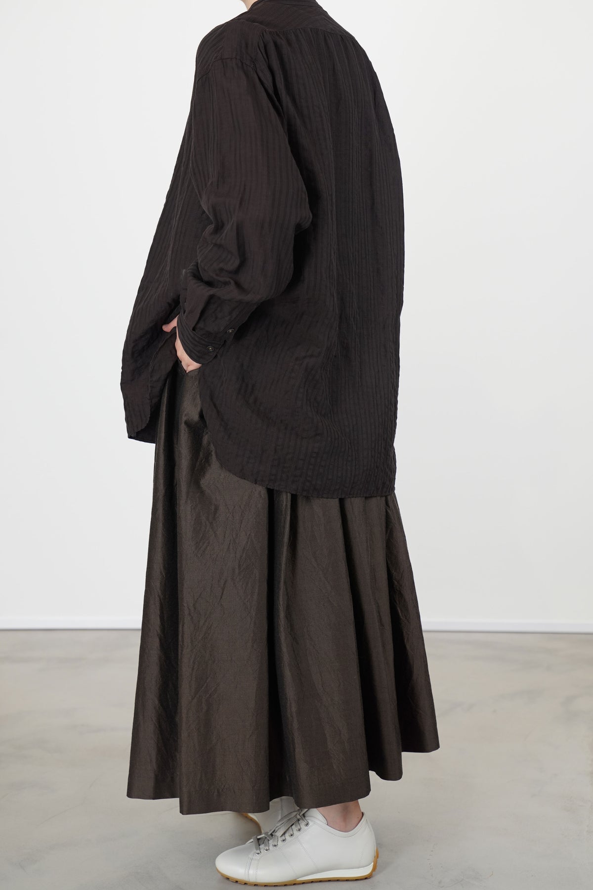 band collar shirt dobby stripe brown