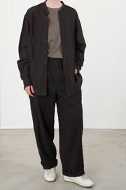 band collar shirt dobby stripe brown