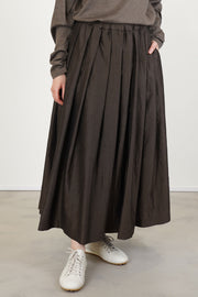 gathered pleated skirt silk wool dark brown
