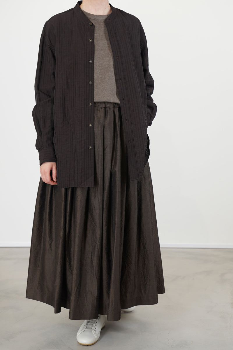 gathered pleated skirt silk wool dark brown