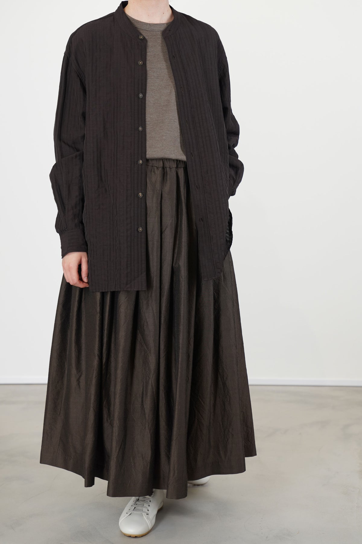 band collar shirt dobby stripe brown