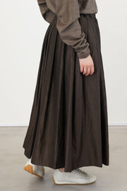 gathered pleated skirt silk wool dark brown
