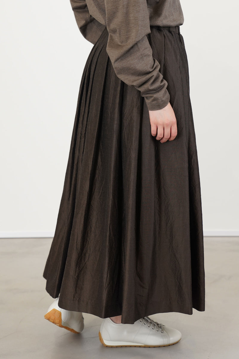 gathered pleated skirt silk wool dark brown
