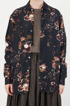 regular collar shirt silk cupro brown flower