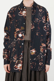 regular collar shirt silk cupro brown flower