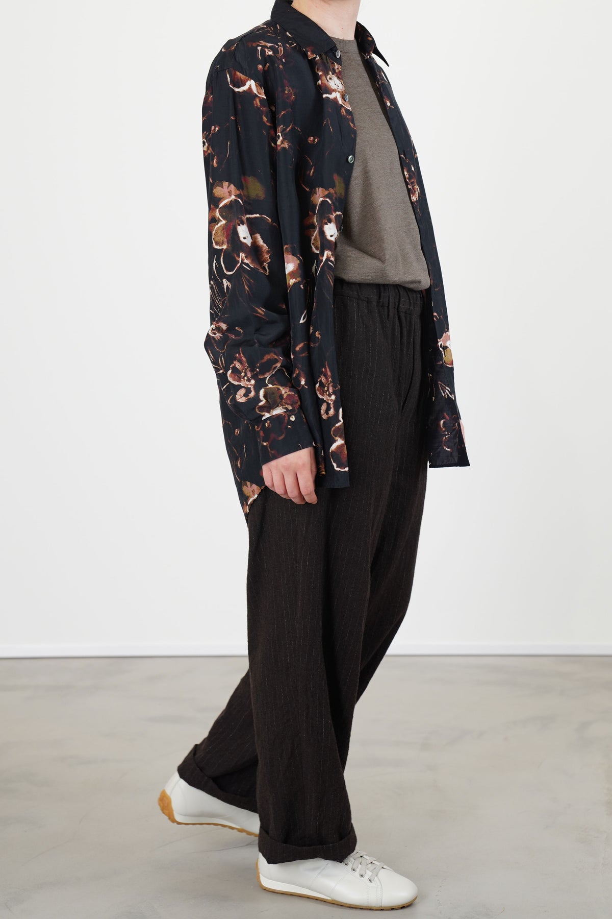 regular collar shirt silk cupro brown flower