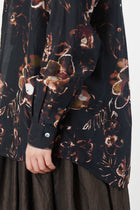 regular collar shirt silk cupro brown flower