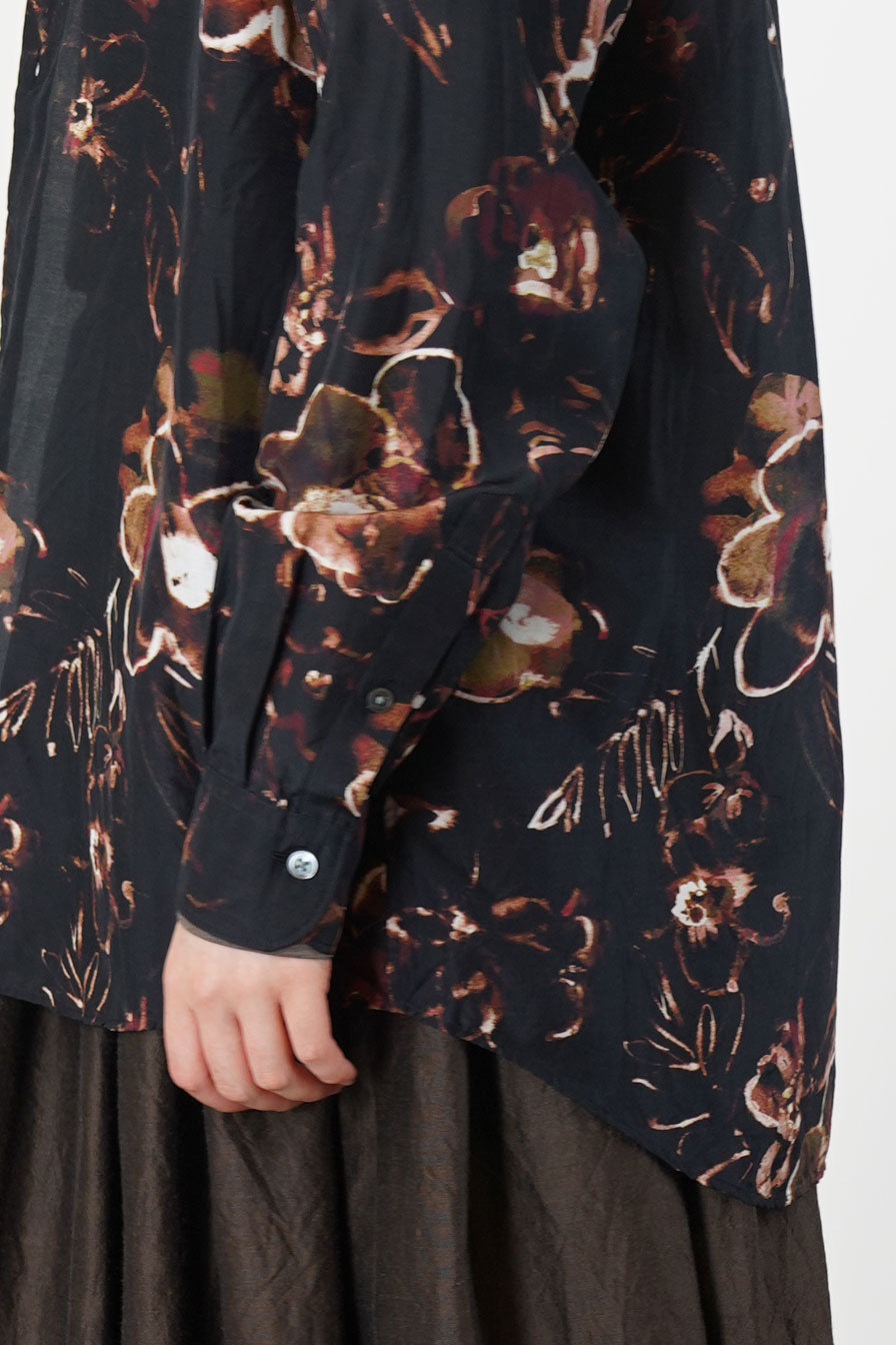 regular collar shirt silk cupro brown flower