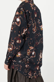 regular collar shirt silk cupro brown flower