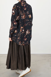 regular collar shirt silk cupro brown flower