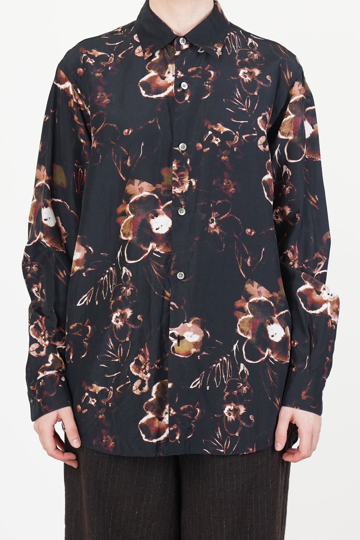 regular collar shirt silk cupro brown flower