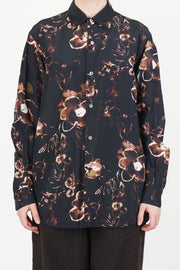 regular collar shirt silk cupro brown flower