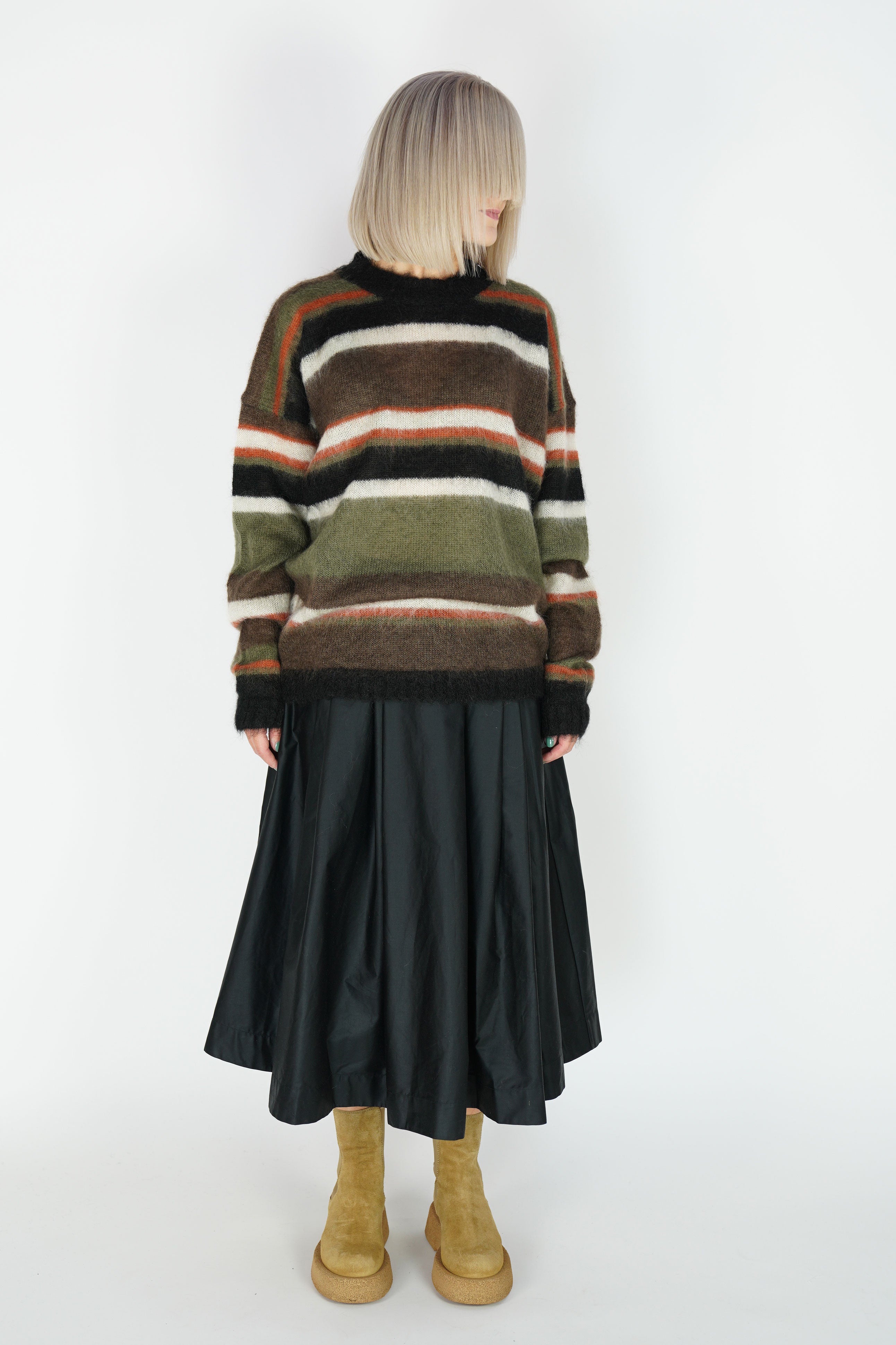 stripe mohair silk jumper khaki 23fk012
