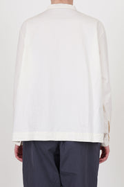 back view of casey casey biggy grandad shirt natural straight hemline , boxy fit and relaxed cut
