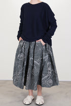 casey casey double rideaux skirt ikat grey crafted in a ikat dyed cotton blend with 'grey floral' print 