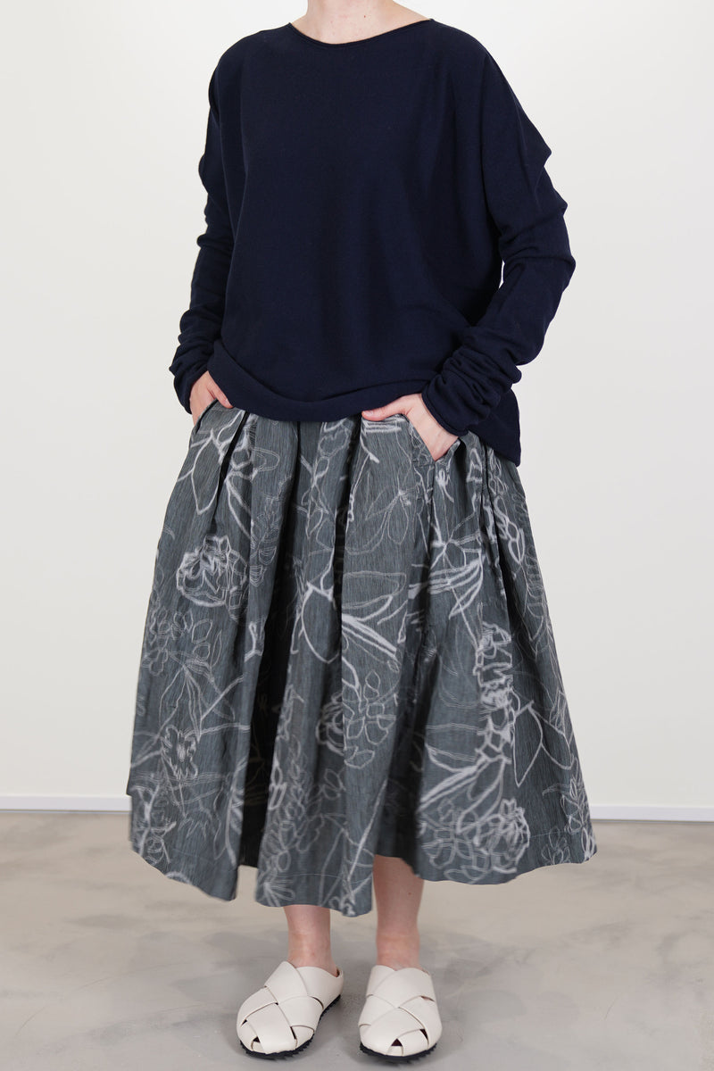 casey casey double rideaux skirt ikat grey crafted in a ikat dyed cotton blend with 'grey floral' print 