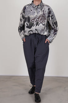 casey casey tippy pant blu skull worn with manon shirt grey print