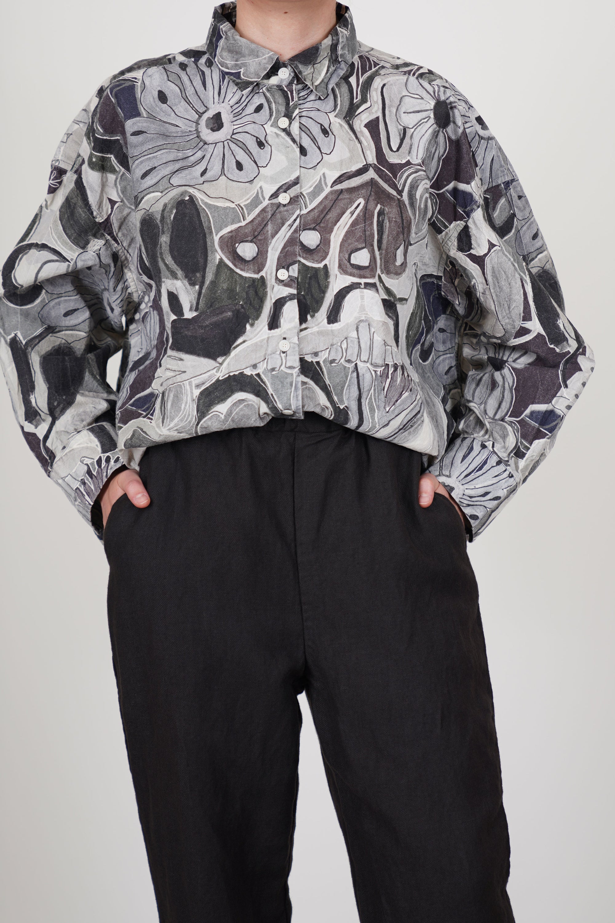 casey casey long chasse pants dark brown and manon shirt dark greys a slow fashion minimalist style