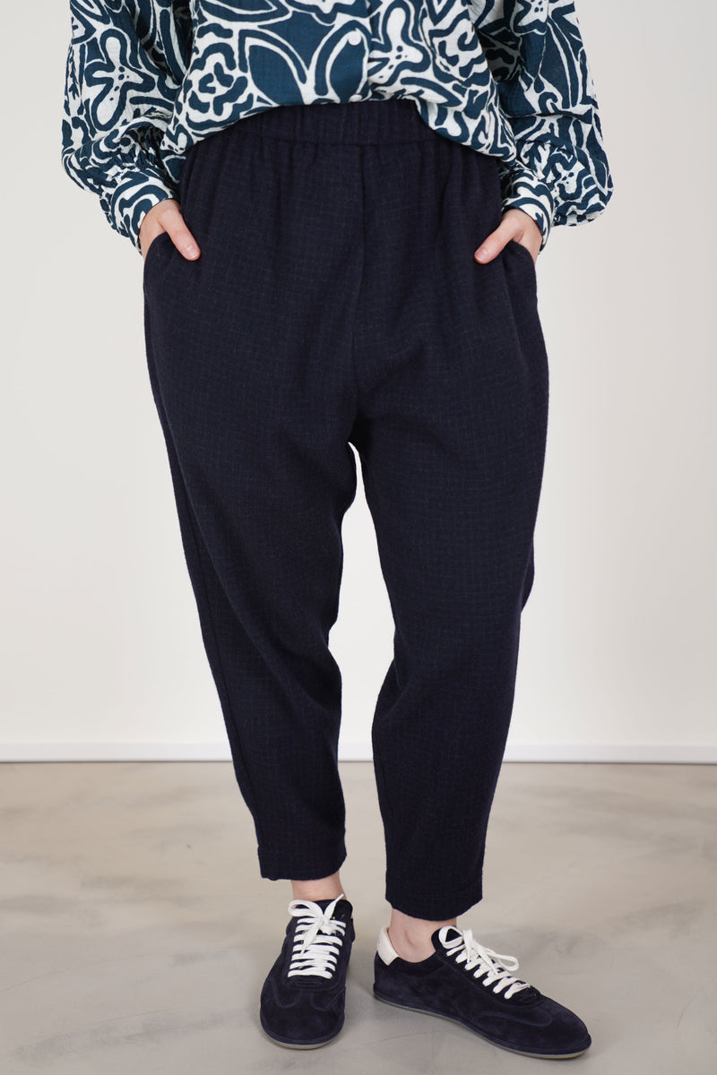wool cashmere zwag pant pin check blue 25fp259
