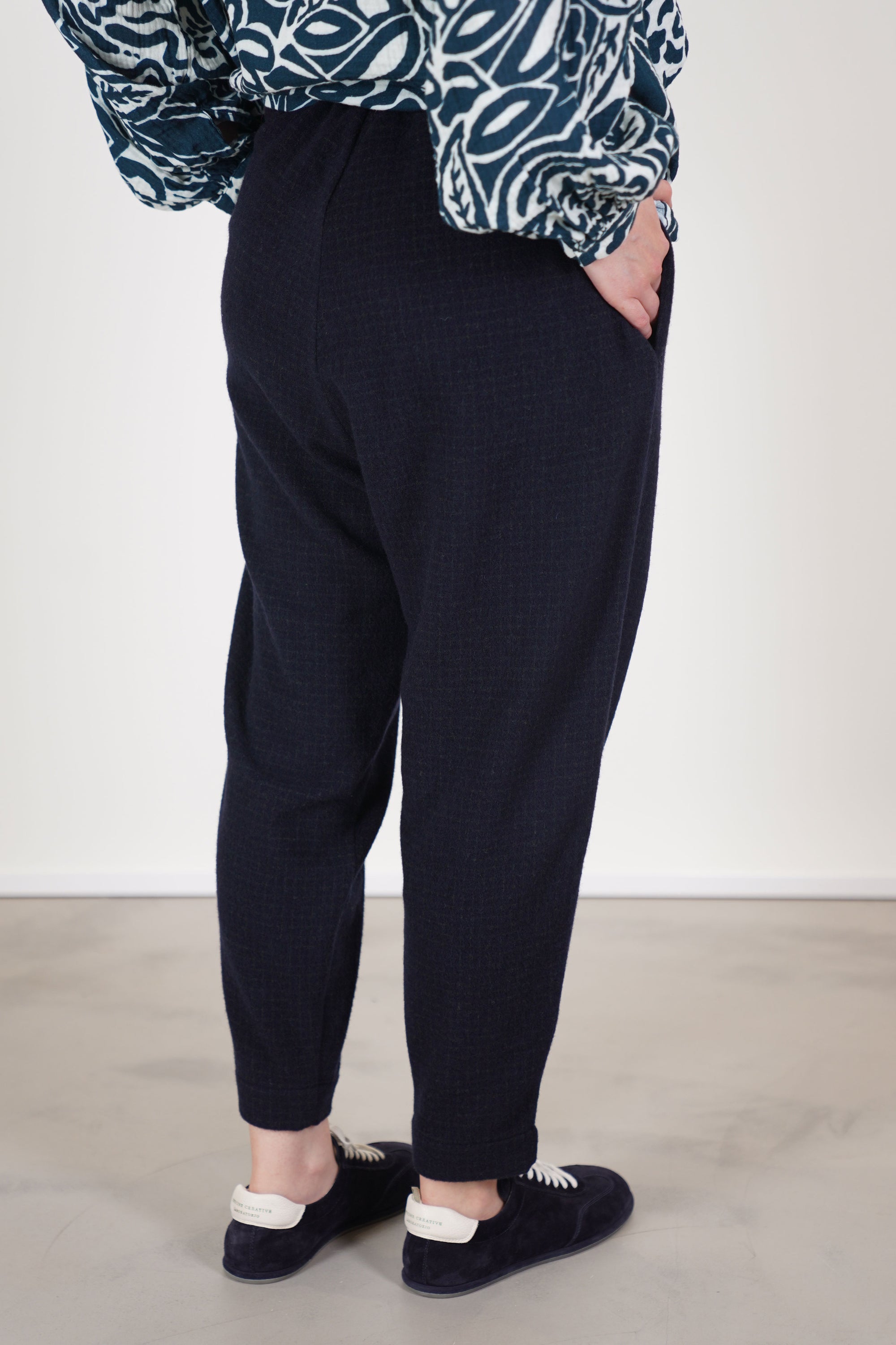 wool cashmere zwag pant pin check blue 25fp259