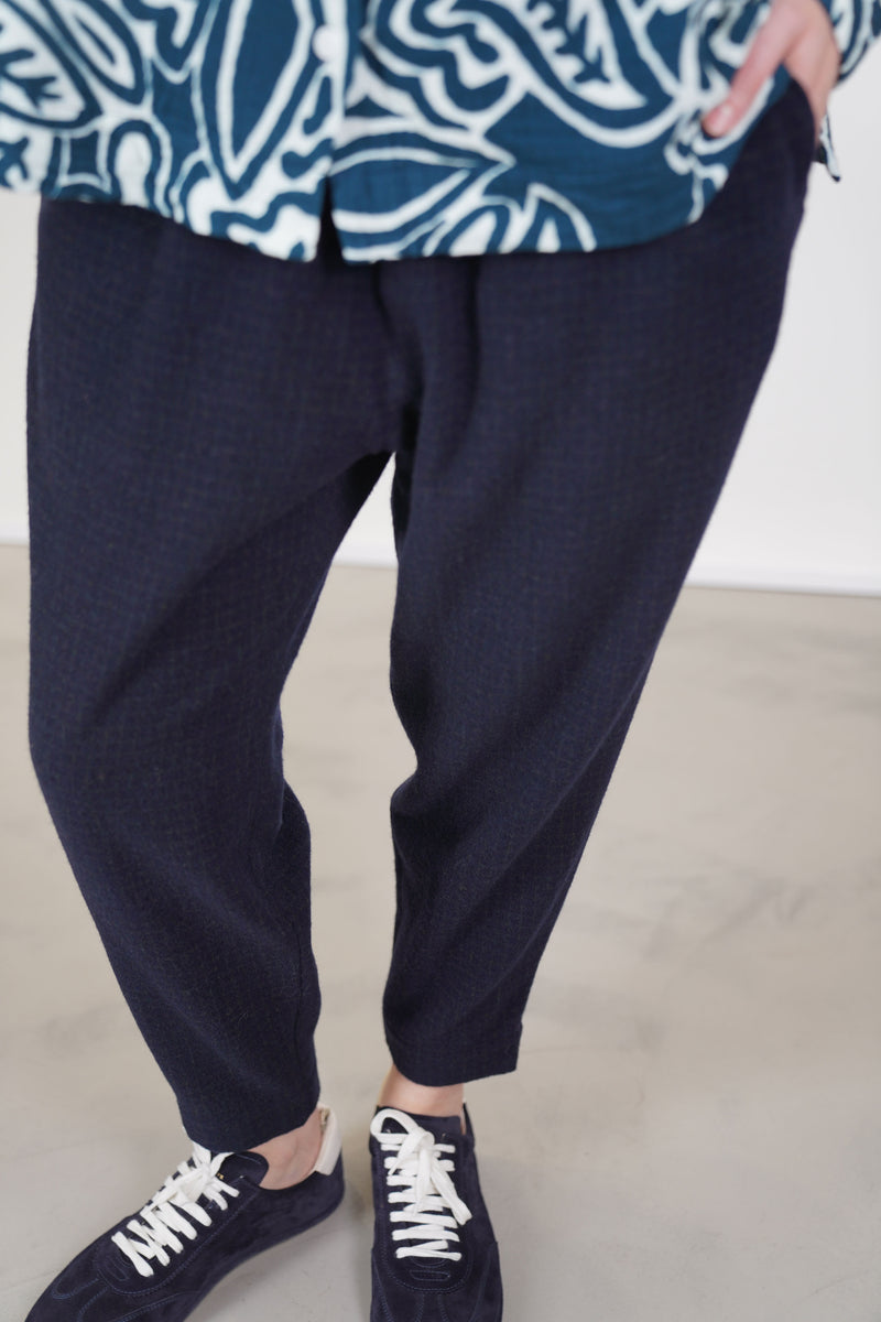 wool cashmere zwag pant pin check blue 25fp259