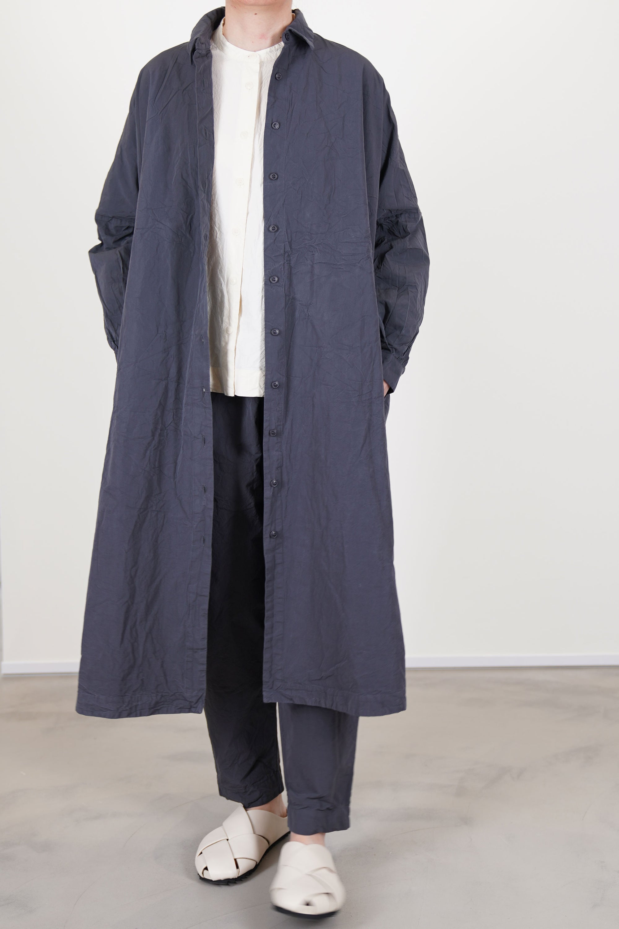 casey casey yuki dress blu skull worn as a lighweight overshirt with matching tippy pants blu skull