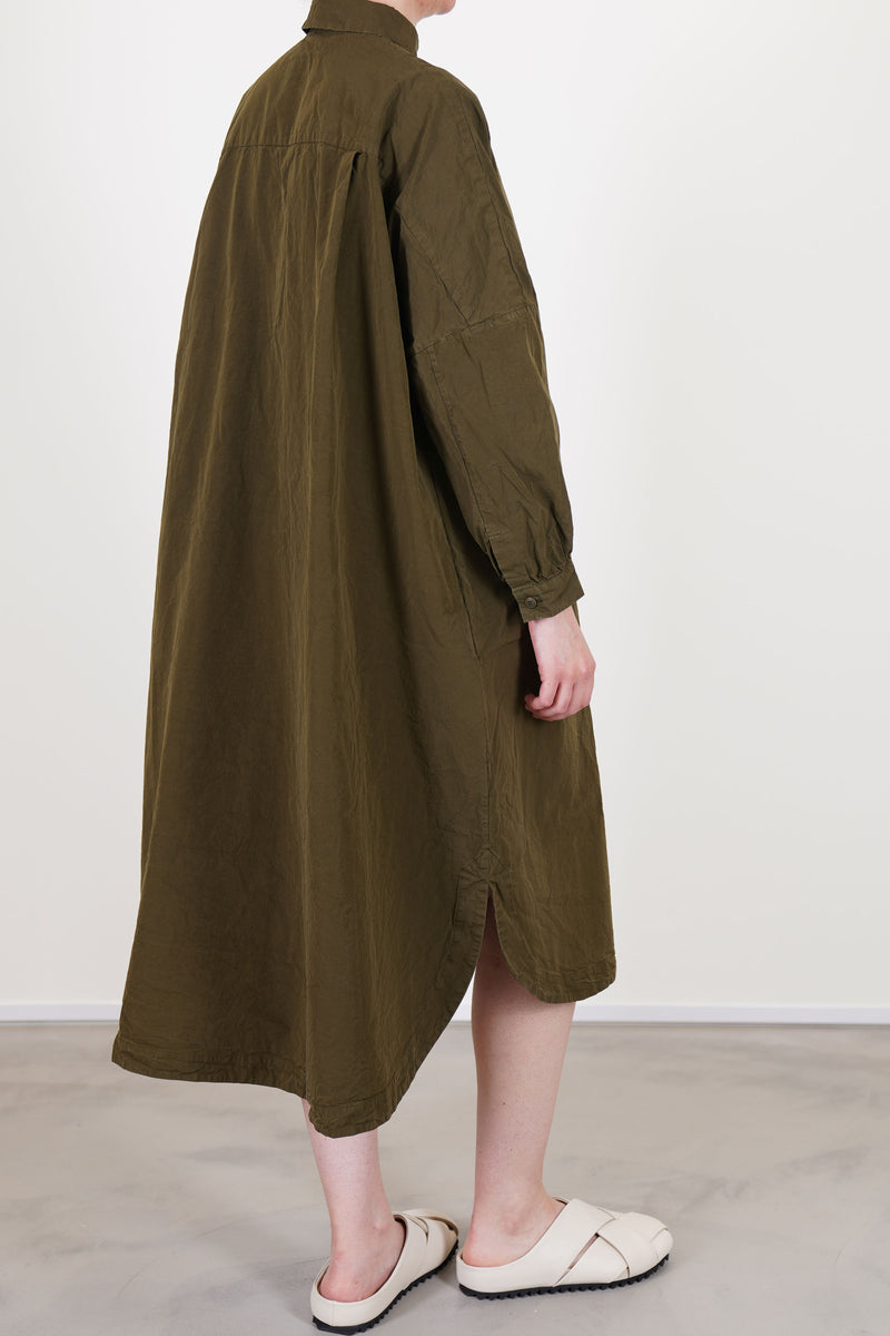 back view of casey casey yuki dress green lake back pleat detail, longer back hemline and relaxed cut