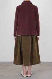back view of casey casey pwet jacket velvet prune straight hemline, soft colalr detail