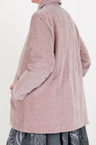 side view of casey casey soleil jacket velvet dusty pink long slim fitted sleeves and soft velvet material