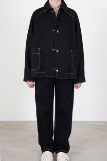 casey casey paulo pant denim black worn with matching drays travail denim jacket black