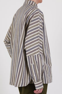 profile view of casey casey waga shirt as is n°4 drop shoulders, original stripe pattern