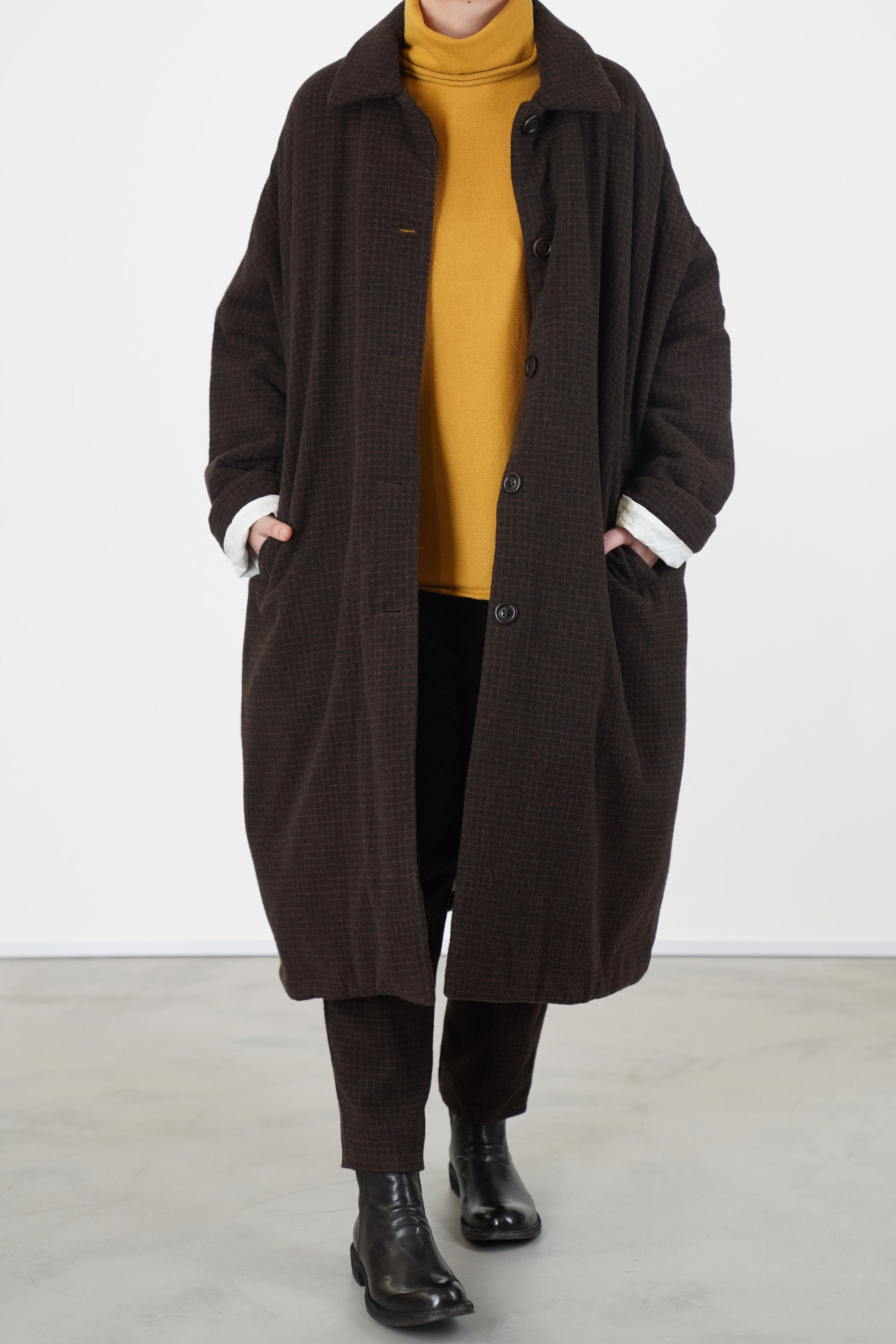 big blobby coat wool cashmere brown check