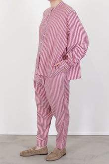 model wears casey casey biggy grandad shirt stripe 2