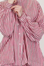 casey casey biggy grandad shirt stripe 2 front view of fabric gathered details at the cuffs