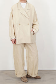 model wears casey casey frances jacket rugger ivory