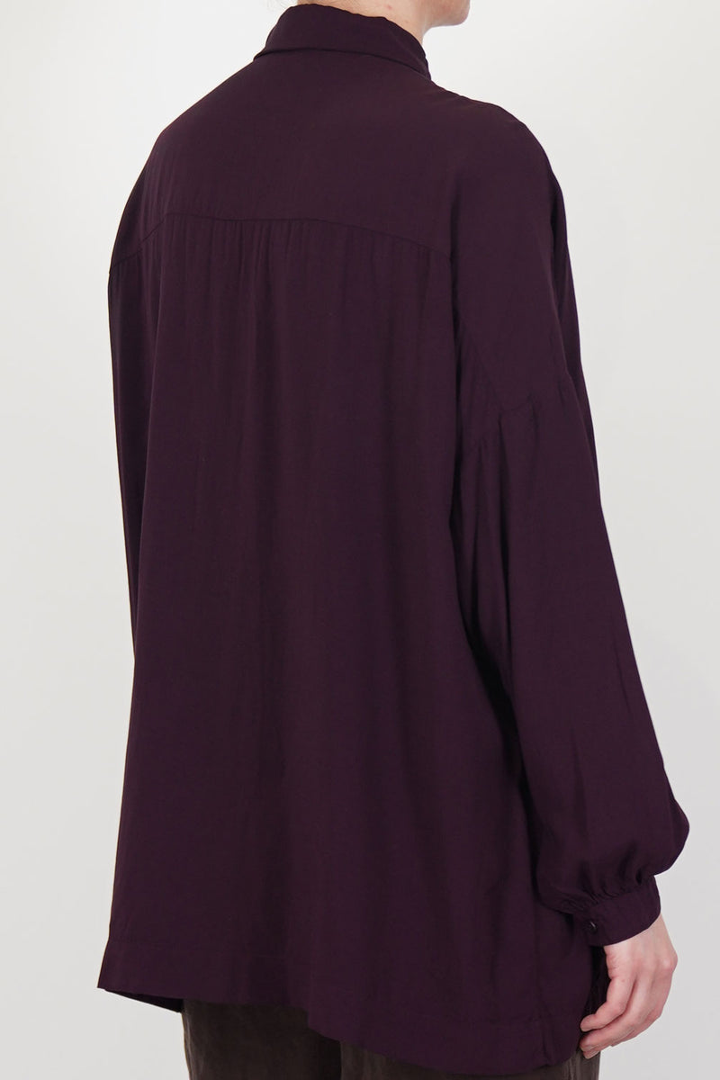 back view of casey casey squarbi shirt berry fluid drape