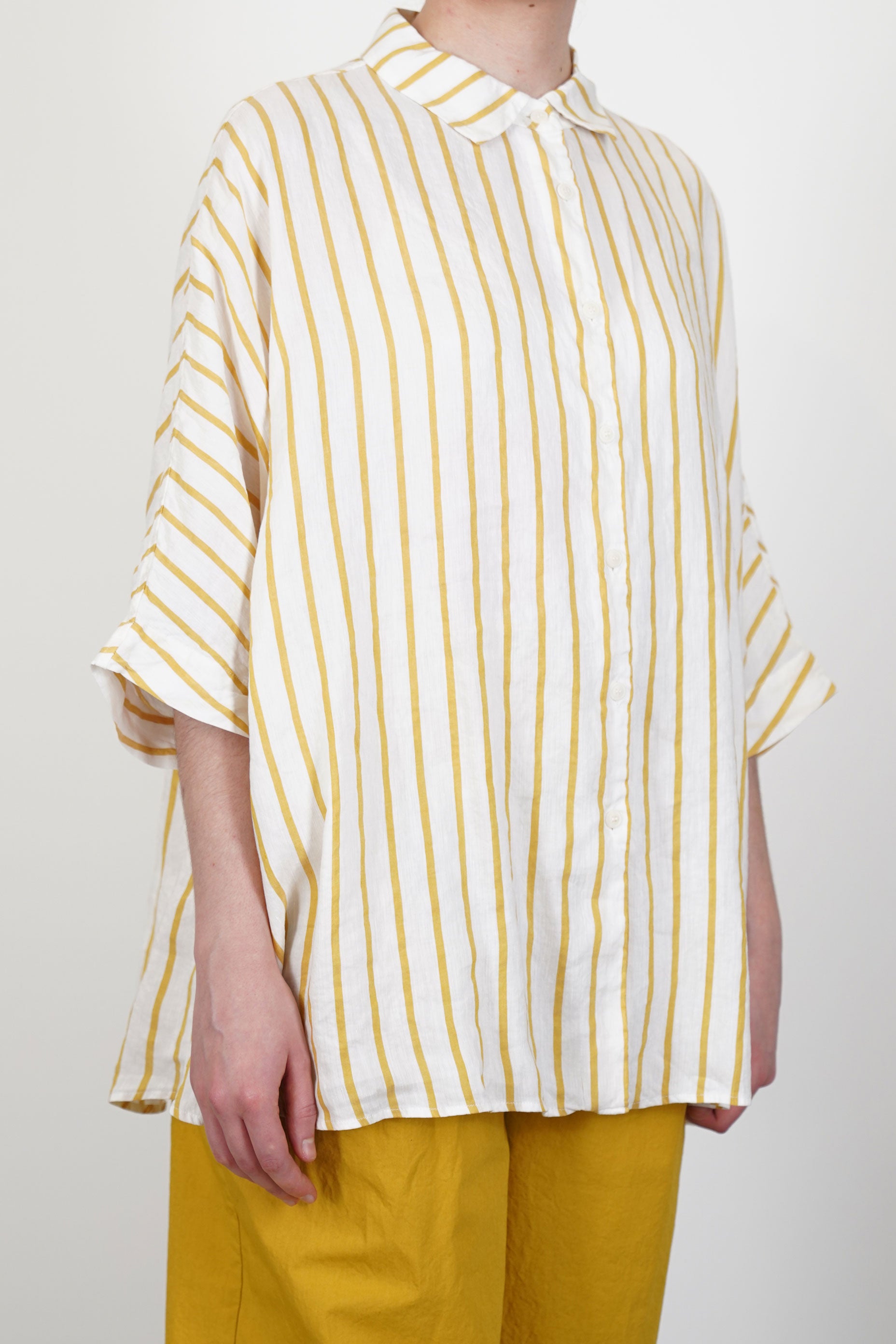 Casey Casey Waga SS Stripe Linen Shirt front view in yellow stripes