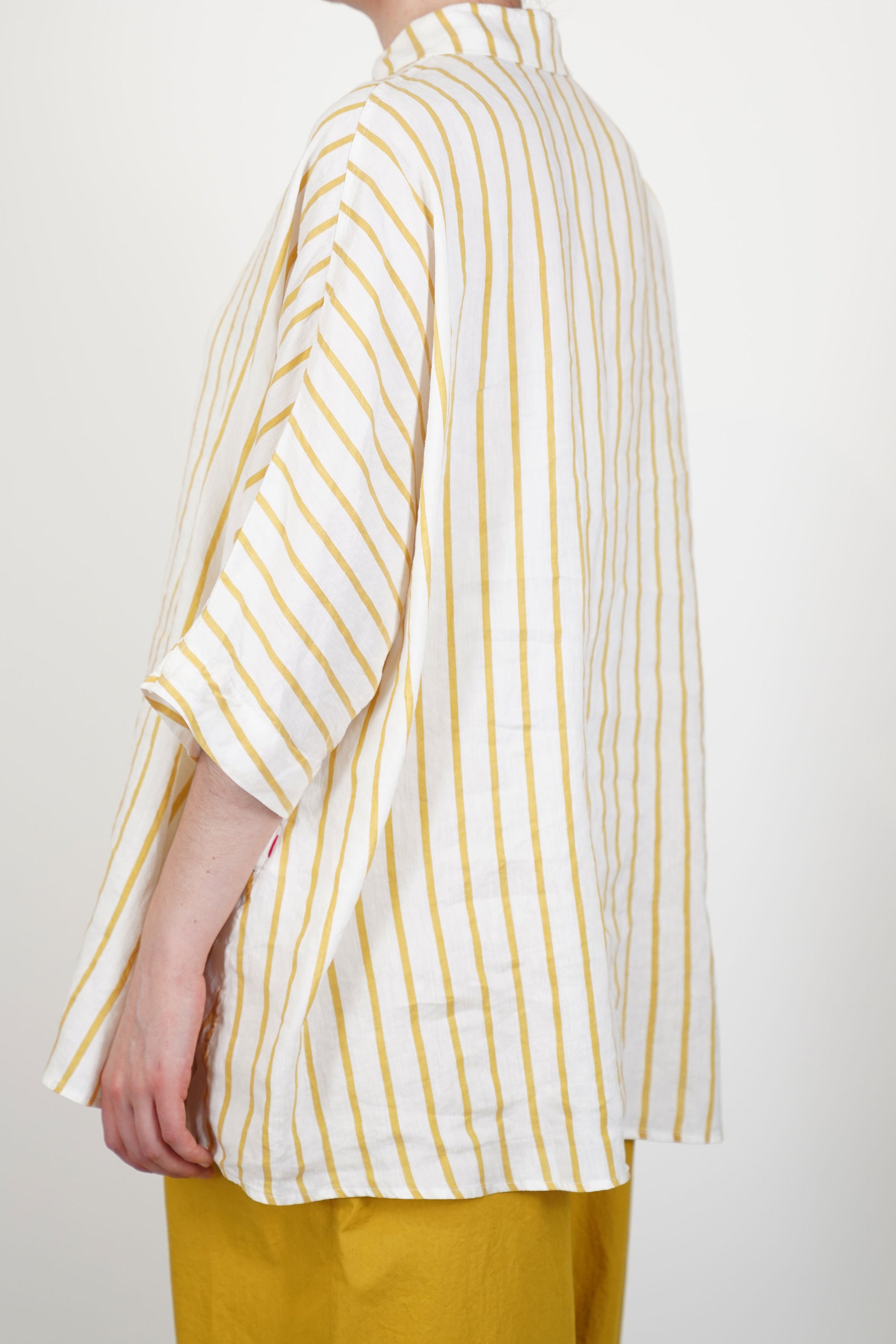 Back view of Casey Casey Waga SS Linen Stripe Shirt