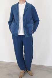 casey casey workwear puddy jacket tuareg blue styled with matching trousers for an everyday effortless outfit