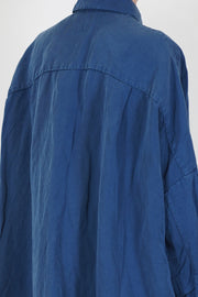 back pleat detail view of casey casey yuki dress tuareg blue