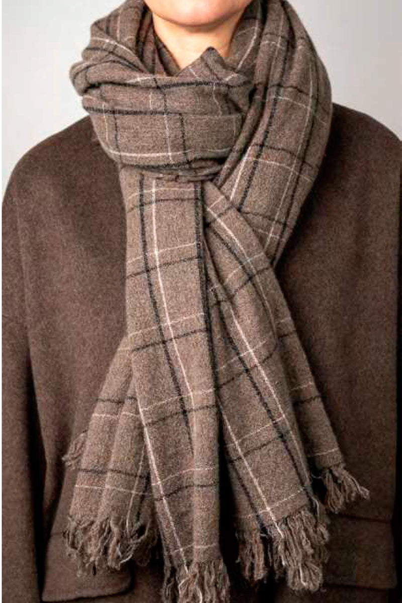 handwashed slow cashmere scarf quadro cafe grey