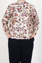 blouse silk ikat white flowers