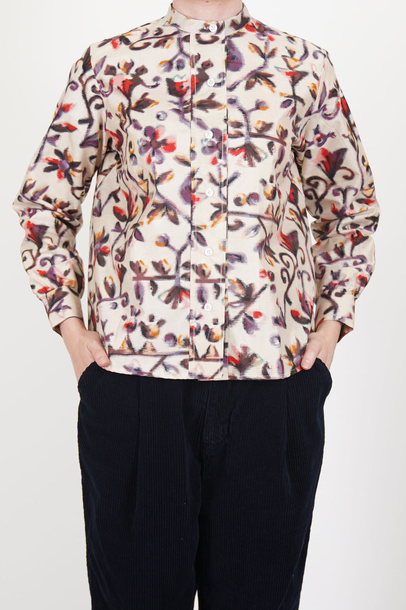 blouse silk ikat white flowers