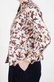 blouse silk ikat white flowers