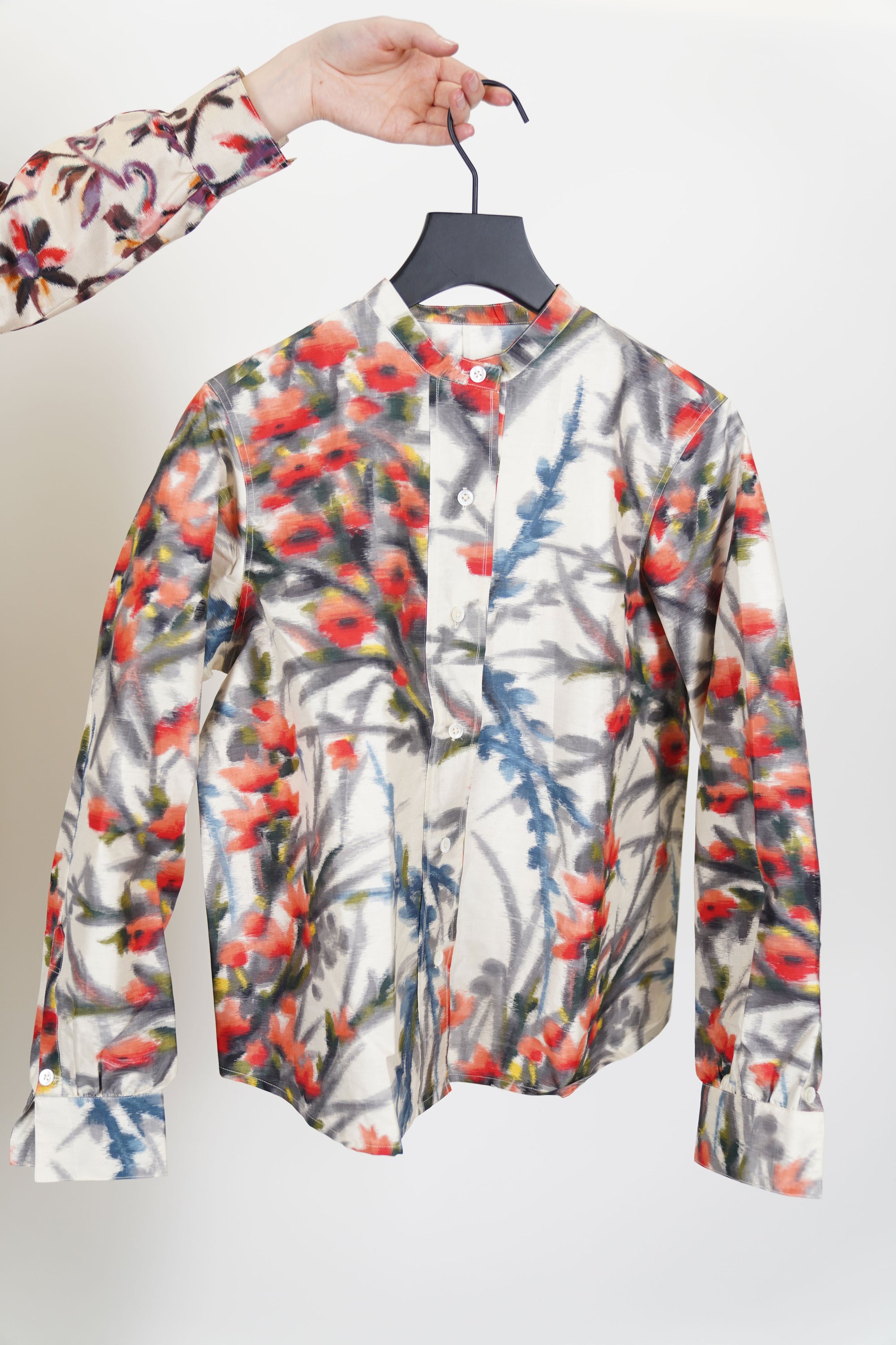 blouse silk ikat white flowers