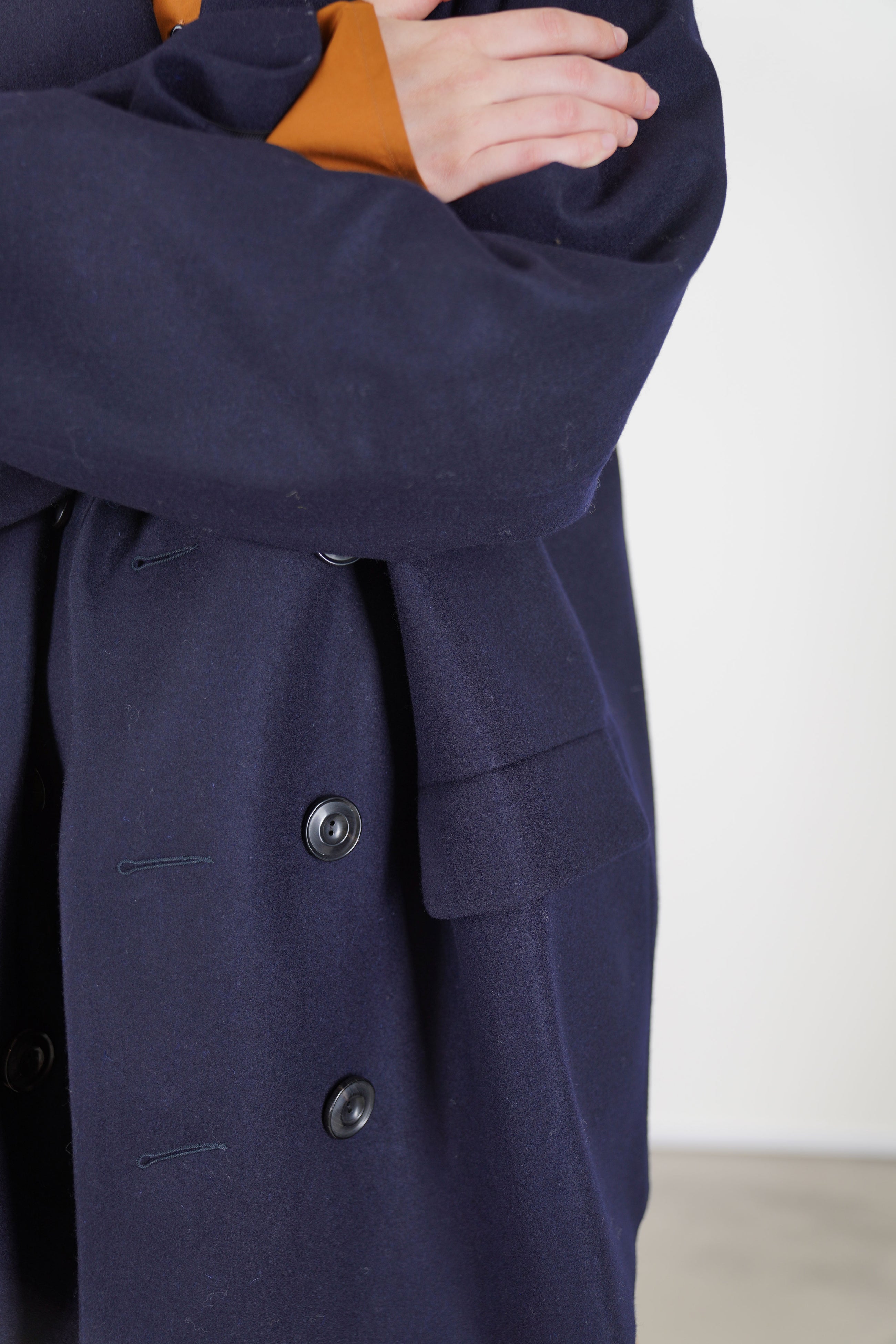 école de curiosités claus coat loden wool dark navy soft and warm wool fabric for comfortable wear