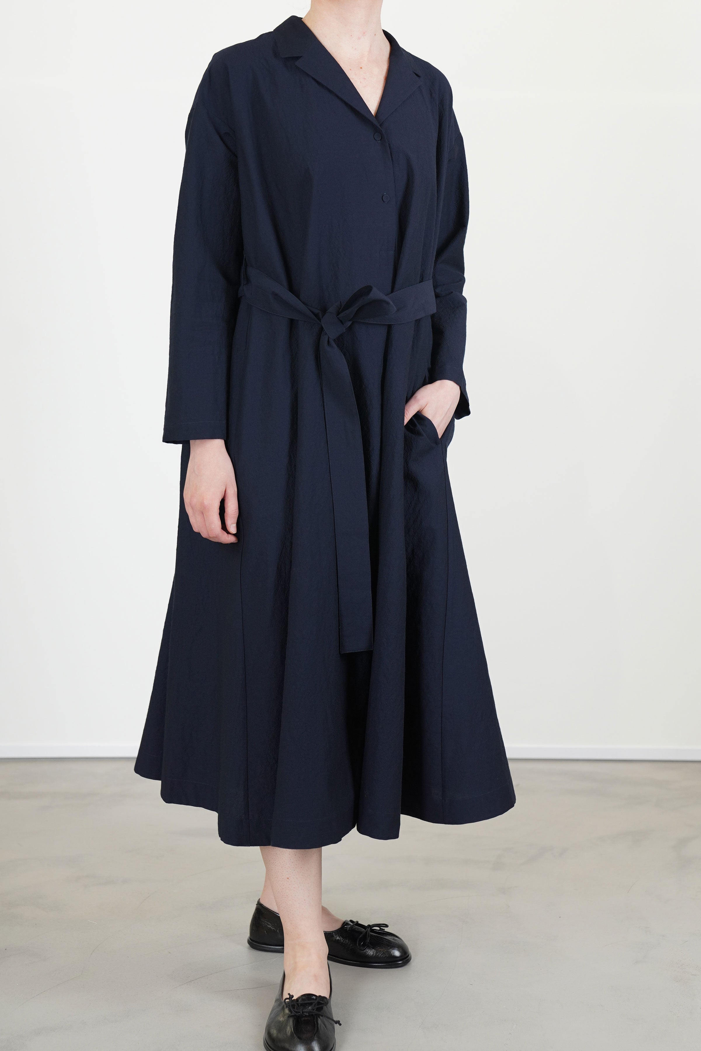 dress daisy wool cotton dark navy