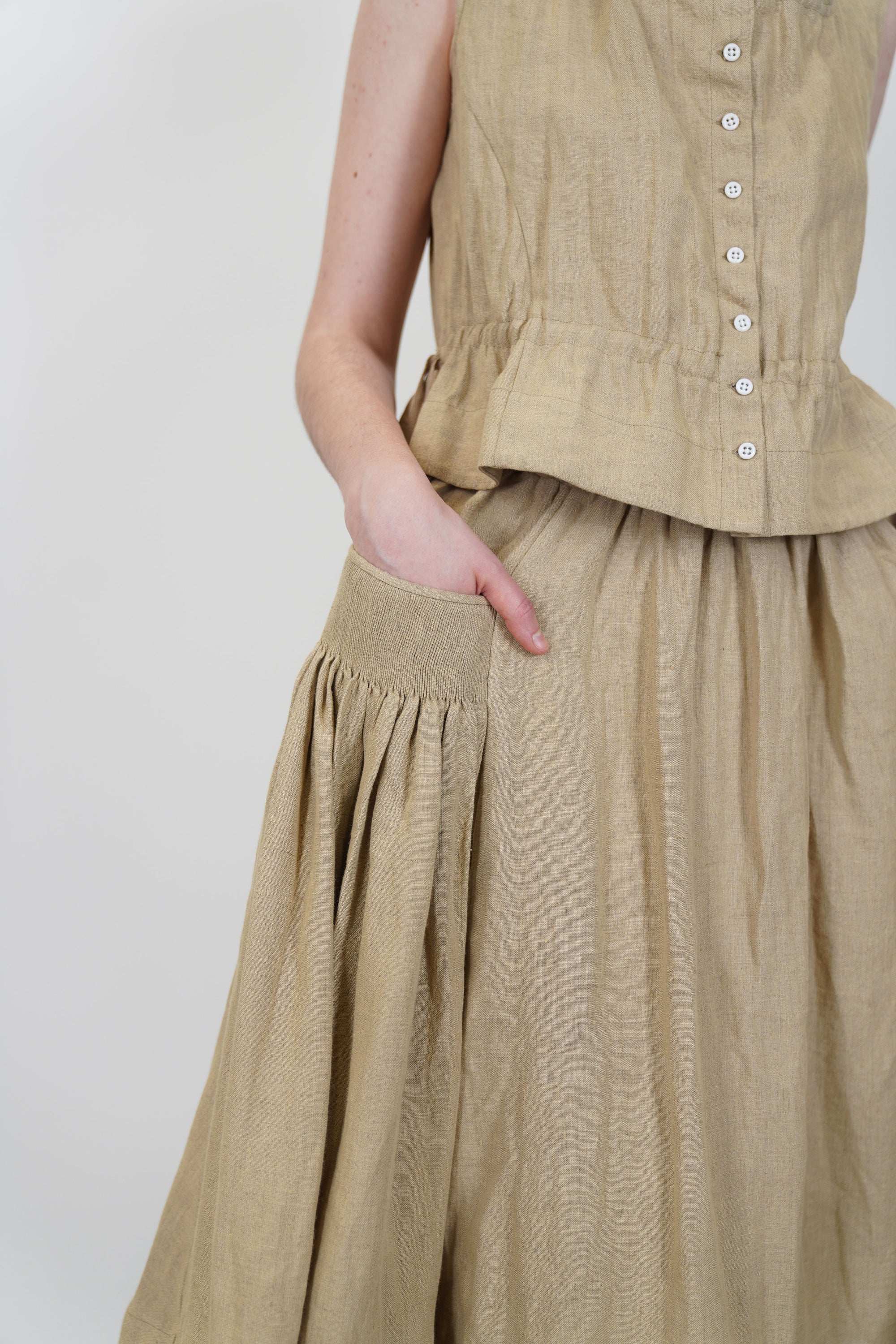 top yad plaid linen beige